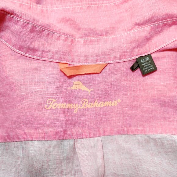 EUC Tommy Bahama Pink Linen Long-sleeved Boyfriend Collared Shirt - Medium - Picture 5 of 6